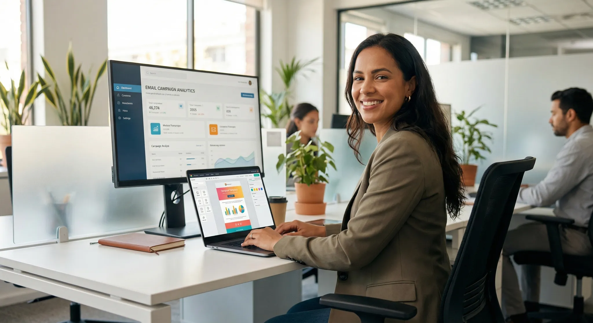 Profissional de marketing criando campanha de email no IAGENTEmail