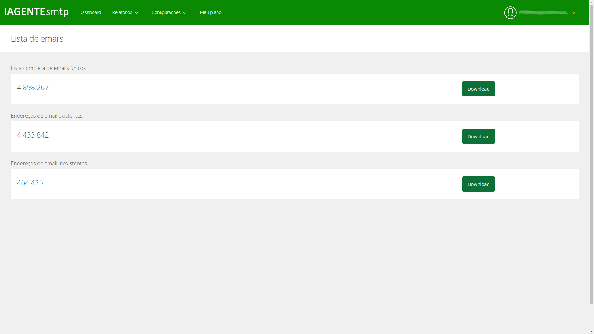 Relatórios de listas de e-mails do IAGENTEsmtp