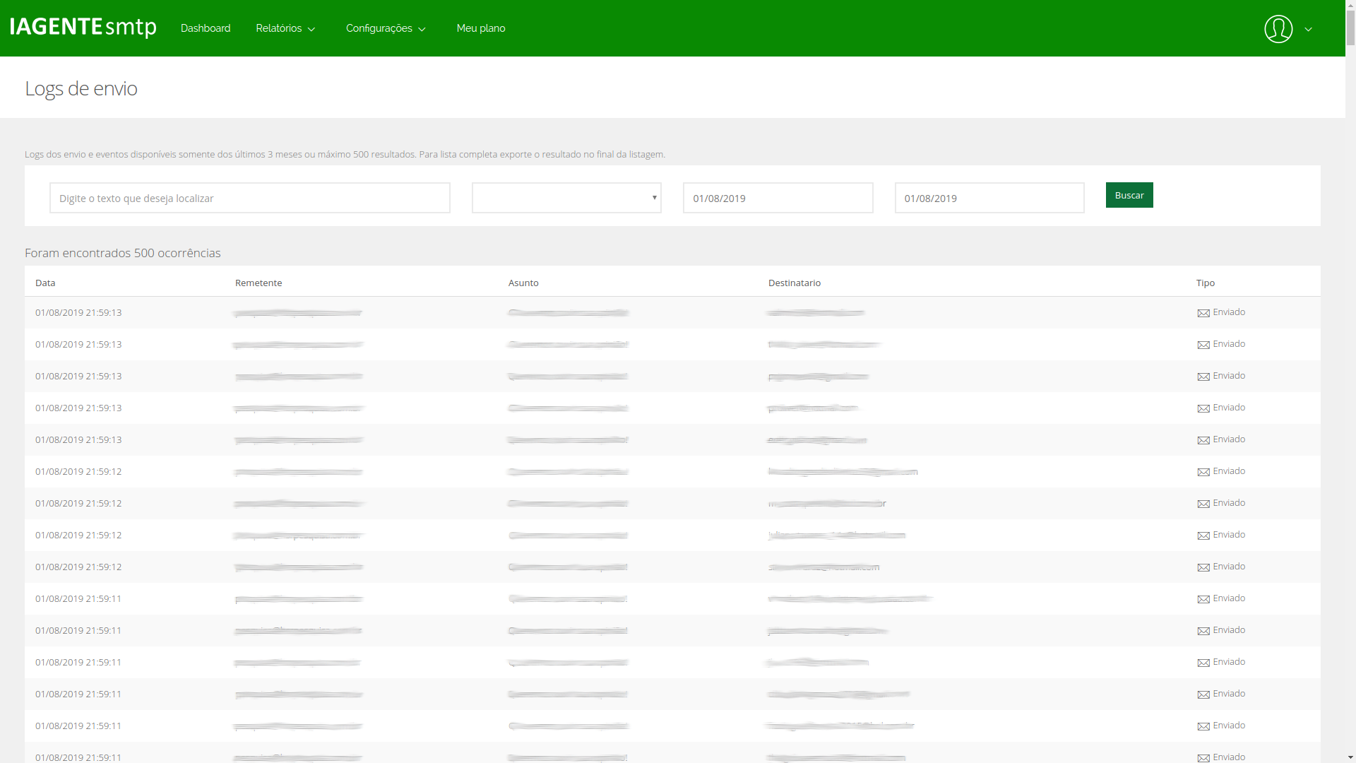 Relatório de emails enviados do IAGENTEsmtp